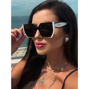 NEW Prada  PR15WS 09Q5S0 Black White Dark Gray Square Women Sunglasses